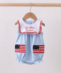 Blue god bless America flag french knot ruffle bubble