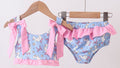 Purple duck print bow ruffle 2pc swimsuit
